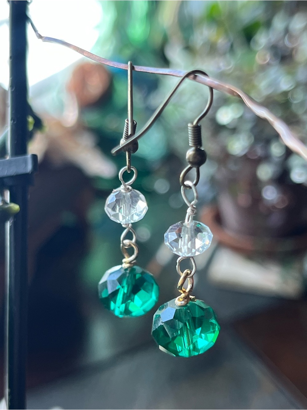 Emerald Green and Clear Crystal Drop Earrings